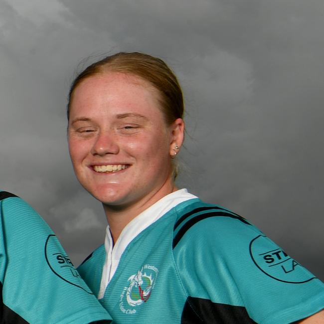 TDRU Season Launch at Mike Carney Toyota Park. Brothers Julia Douglas and Chloe Kelly, Western Suburbs Maisie Stephen and Crystal-Lee Walsh. Picture: Evan Morgan