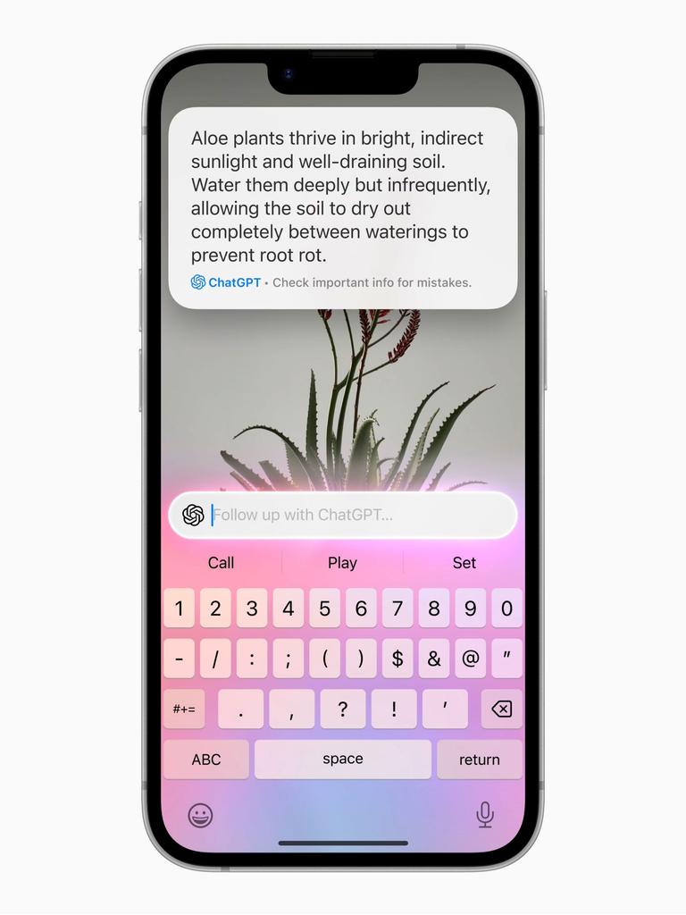 Apple Intelligence features on the iPhone 16e let you take care of simple tasks like caring for house plants. Picture: Apple