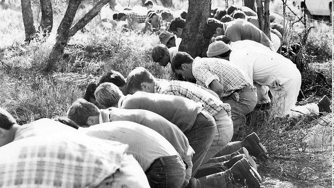 Police search the scrub where the bones of several murdered young women were discovered near Truro, north of Adelaide. Picture: The Advertiser