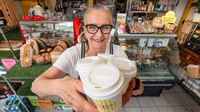 Chapel St precinct bread shop owner Alison Baker is stocked up to help residents get essentials during lockdown. Picture: Tony Gough