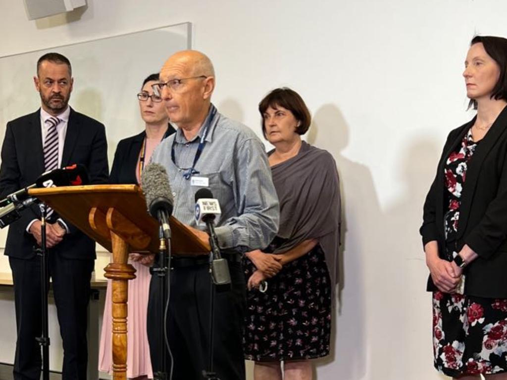 Mackay Base Hospital deputy board chair David Aprile speaks at the press conference. Picture: Madura McCormack