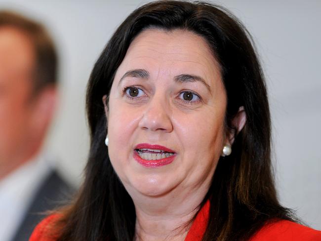 BRISBANE, AUSTRALIA - NewsWire Photos JUNE 23, 2021:  Queensland Premier Annastacia Palaszczuk talks to the media in Brisbane with Steven Miles MP in background.Picture: NCA NewsWire / John Gass