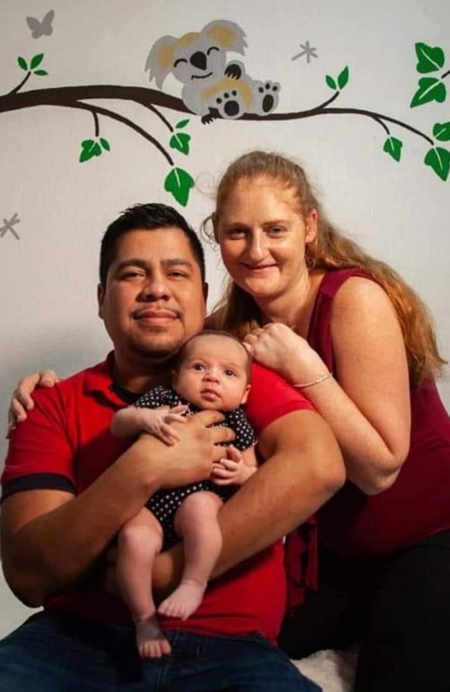 Missing Whitsunday woman Tahnee Shanks with her partner Jorge Aguirre Astudillo with newborn Adelynn in happier times. Picture: Supplied