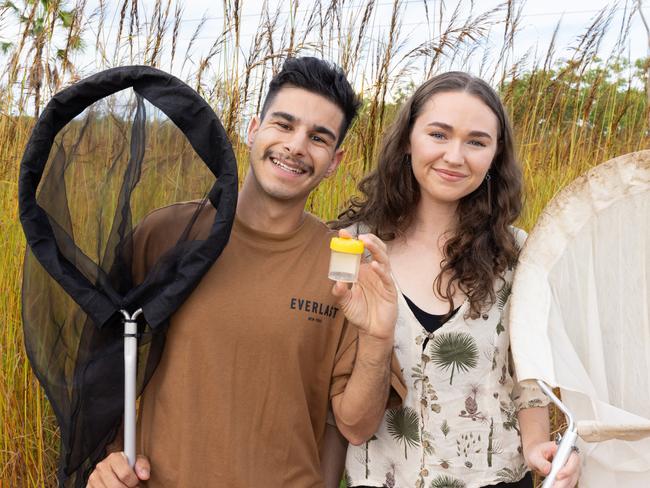 Nick Volpe and Lucinya Kania with the new wasp species they discovered in 2024. Picture: Supplied