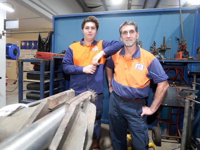 Father and son duo Brody and Peter Ehlefeldt from the maintenance crew. Picture: Richard Gosling.