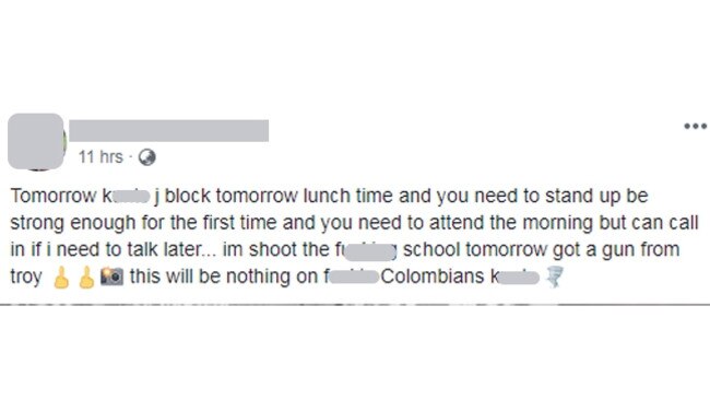 The Facebook posts that sparked lockdown of Upper Coomera State College. Photo: Facebook