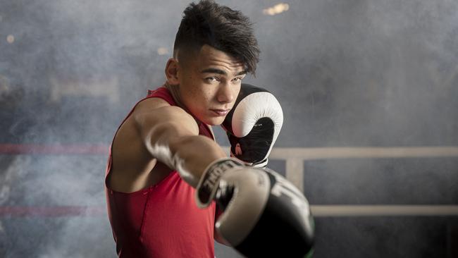 Callum Peters at 16 years old in 2019 at the North Central Boxing Club. Picture: Simon Cross