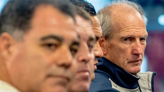 Image ©Licensed to i-Images Picture Agency. 24/10/2016. Liverpool, United Kingdom. Four Nations launch. England's Coach Wayne Bennet, join's other players and coaches from the Four Nations Rugby League teams during a press conference at Liverpool FC, Anfield, Liverpool, before the tournament starts on Friday 28th October. Picture by Andrew Parsons / i-Images