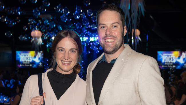 Jaime Newborn and Lewis Sweet at the Flor-Hanly Literary Dinner in Mackay on July 15, 2022. Picture: Michaela Harlow