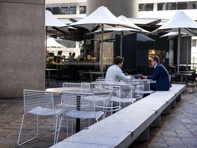 12:45PM on a Friday: An increasing number of empty chairs and tables are evident across Sydney's CBD during weekday lunchtimes. Picture: Tom Parrish