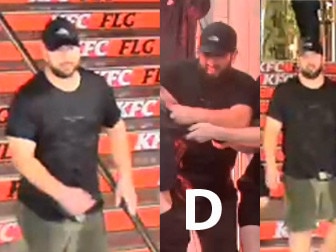 Person D, is described as being of caucasian appearance and of large build wearing a black T-shirt, green shorts, white shoes, black hat with a The North Face-brand logo, and was carrying a bumbag with white writing on the front.