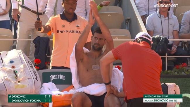 Djokovic clapped as the crowd booed him. Pic: EuroSport