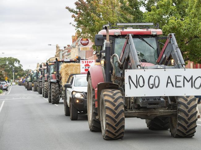 NEWS: TRACTOR RALLY St ArnaudSt Arnaud community rally together to protest powerlines being built on their farms. Community members drive their trucks and tractors down the main street of town to the town hall.Organiser Jason Barratt.PICTURED: Tractor rally. Farmers drive their trucks and tractors down the main street of town.PICTURE: ZOE PHILLIPS