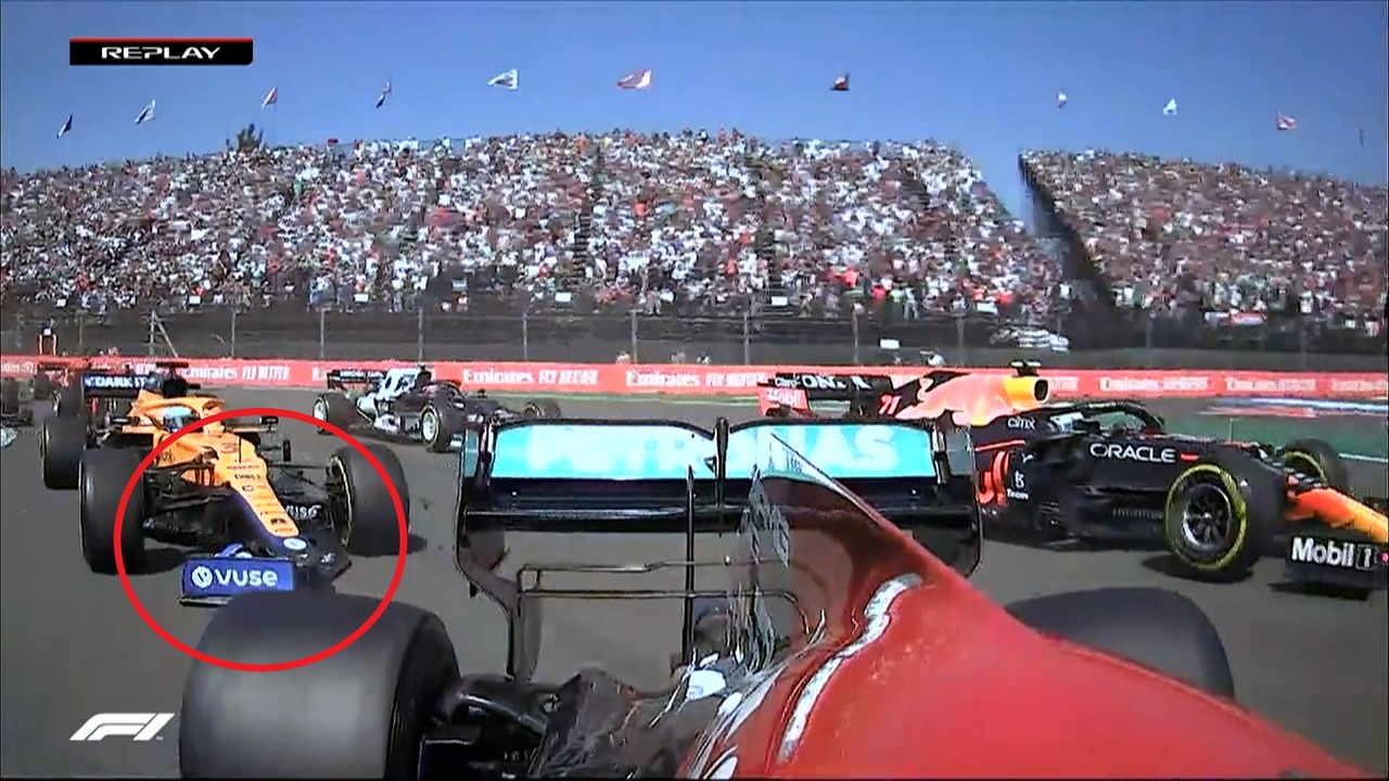 Daniel Ricciardo lost his front wing in the collision.