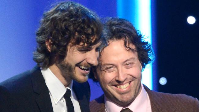 Musician Gotye (left) and producer Francois Tetaz accept the Best Alternative Music Album Award for Making Mirrors at the Grammy Awards in 2013. Picture: Kevork Djansezian/Getty Images/AFP