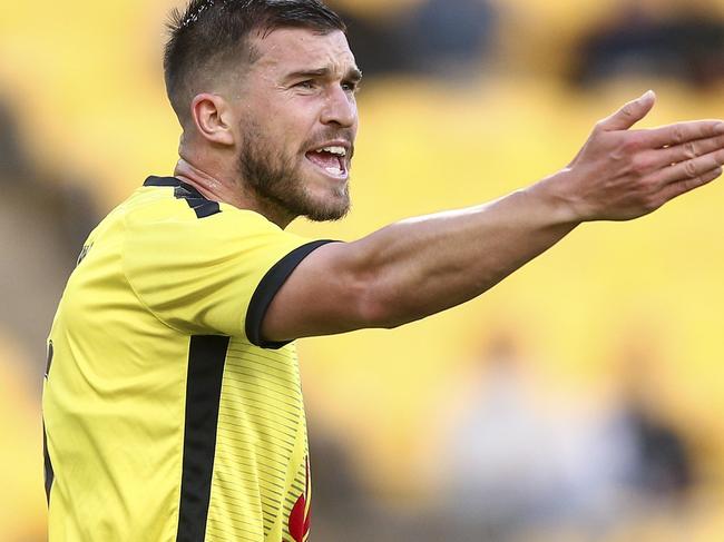 WELLINGTON, NEW ZEALAND - JANUARY 04: Tim Payne of the Phoenix appeals to the referee during the round 13 A-League match between the Wellington Phoenix and the Central Coast Mariners at Sky Stadium on January 04, 2020 in Wellington, New Zealand. (Photo by Hagen Hopkins/Getty Images)