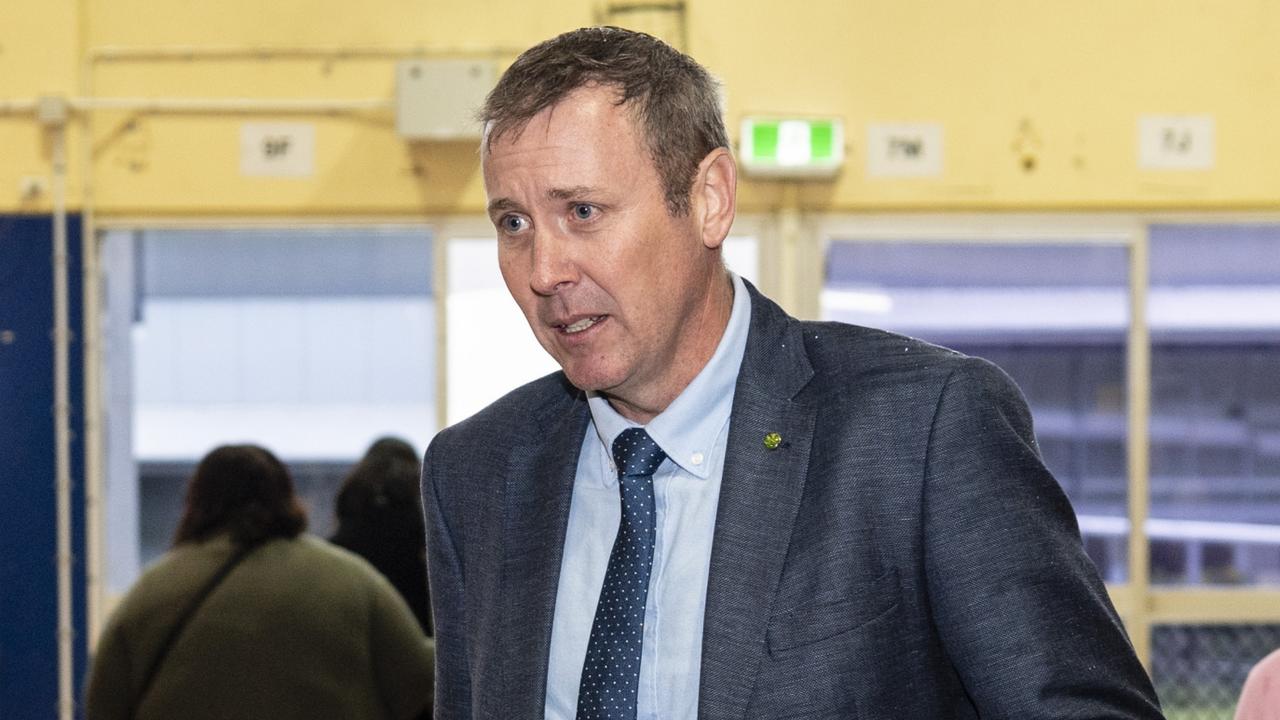 Groom MP LNP candidate Garth Hamilton and wife Louise cast their vote in the federal election at Centenary Heights State High School, Saturday, May 21, 2022. Picture: Kevin Farmer