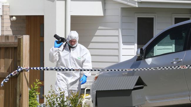 Police at the scene of the suspected murder-suicide. Picture: Glenn Hampson