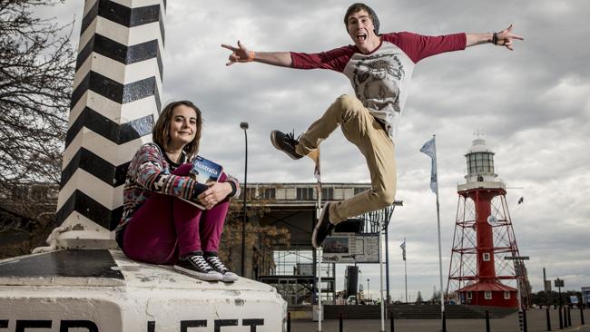 JOYOUS: Backpackers Elin Morris from Wales and Zak Hasleby from Western Australia at Port Adelaide. Picture: Matt Turner