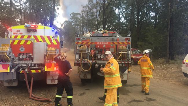 Rural Fire Services firefighters in action just outside Cessnock. Picture: Peter Lorimer