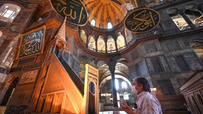 A Turk prays in the Hagia Sophia last week. Picture: AFP