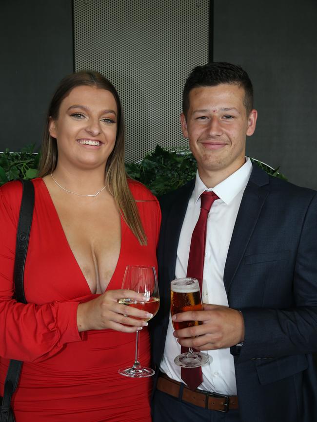 St Joseph’s College 2021 graduation ceremony. Mia Hyde and Jordyn Cervinski. Picture: Mike Dugdale