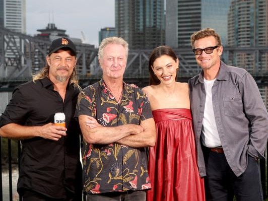 Travis Fimmel, Bryan Brown, Phoebe Tonkin, and Simon Baker, the cast of Boy Swallows Universe. Photo Steve Pohlner