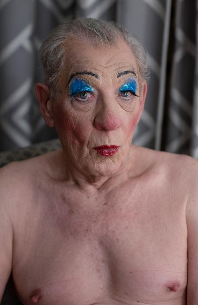 Sir Ian McKellen prepares to play Mother Goose in a pantomime at the Duke of York Theatre in London’s West End. Picture: Frederic Aranda