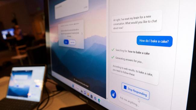 Microsoft Bing search engine integrated with ChatGPT. (Photo by Jason Redmond / AFP)