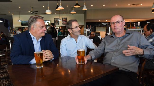 We’re not the only ones who’ve been visiting the Club Tavern. Former ALP leader Mark Latham was with entrepreneur Steve Baxter and the Liberal Democratic Party's candidate for Longman, Lloyd Russell, for the LDP’s election launch on Saturday. Picture: AAP Image/Darren England