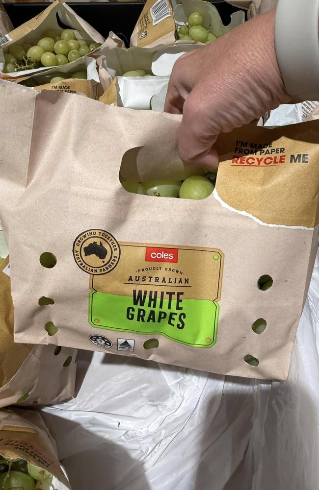 Coles has rolled out new paper packaging for its grapes. Picture: Facebook/StuffMumsLike