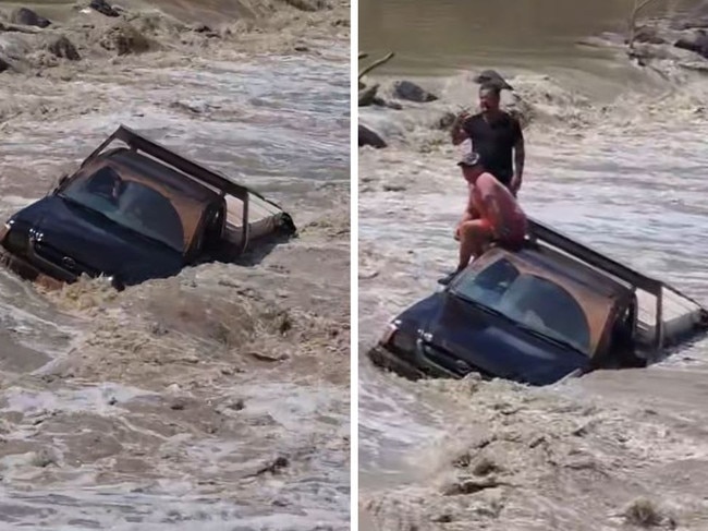 Car caught in river. Picture: Facebook