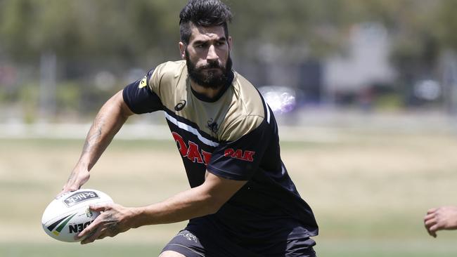 James Tamou enjoys his second training session with Penrith. Picture: Dave Swift