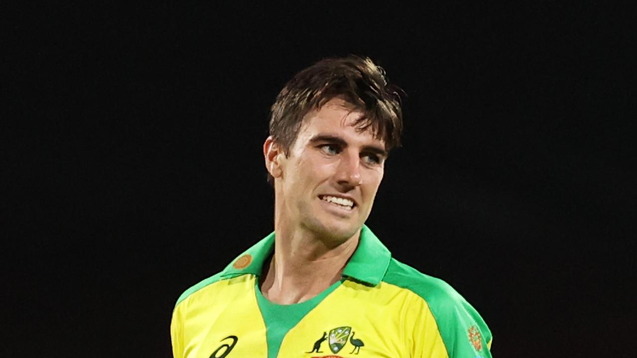 SYDNEY, AUSTRALIA - NOVEMBER 29: Pat Cummins of Australia celebrates dismissing Hardik Pandya of India during game two of the One Day International series between Australia and India at Sydney Cricket Ground on November 29, 2020 in Sydney, Australia. (Photo by Cameron Spencer/Getty Images)