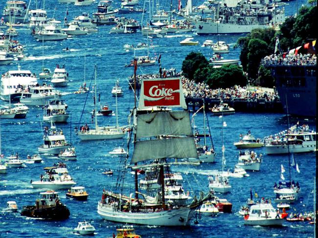Tall ships during Bicentennial celebration on Sydney Harbour, 10/12/88. Pic News Ltd 1988NSWShipping Picture: Photo File
