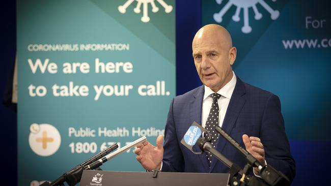 Premier Peter Gutwein during one of his daily press conference in Hobart. Picture: CHRIS KIDD