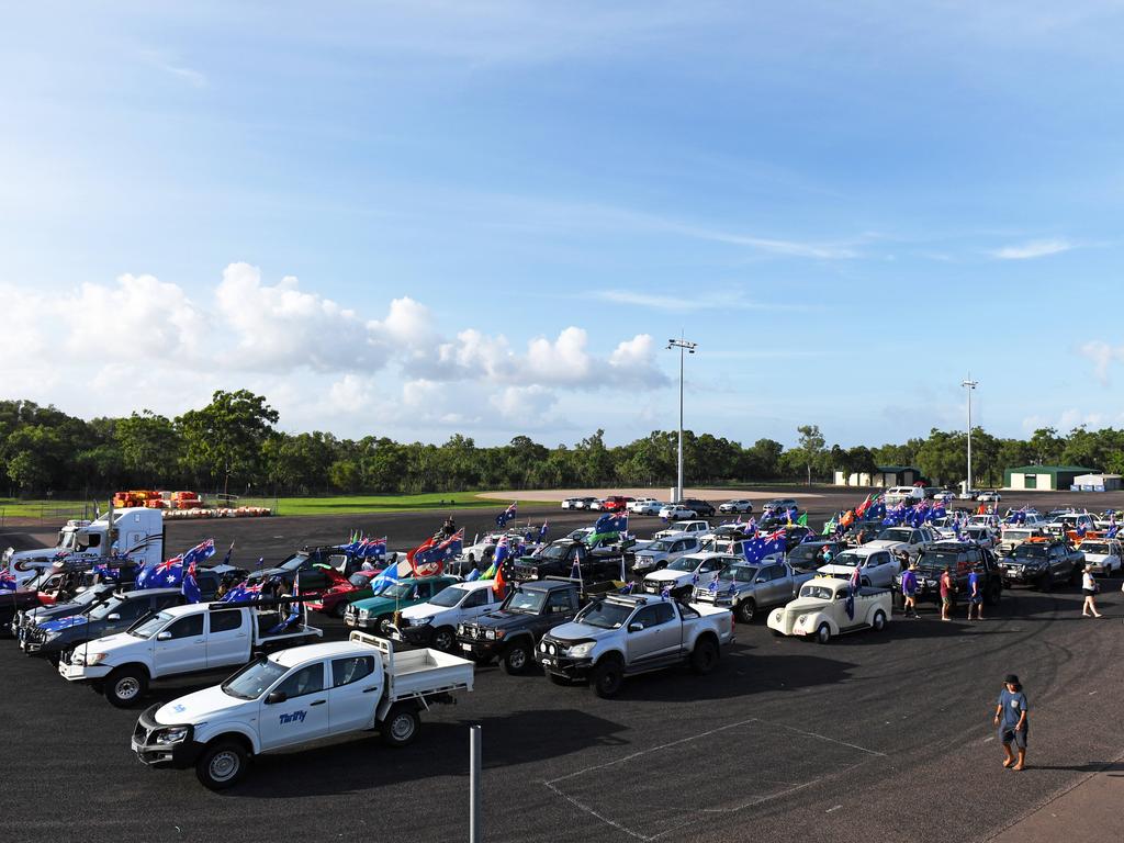 Dozens of utes rally at Hidden Valley for the annual Australia Day Ute run. Picture: Che Chorley