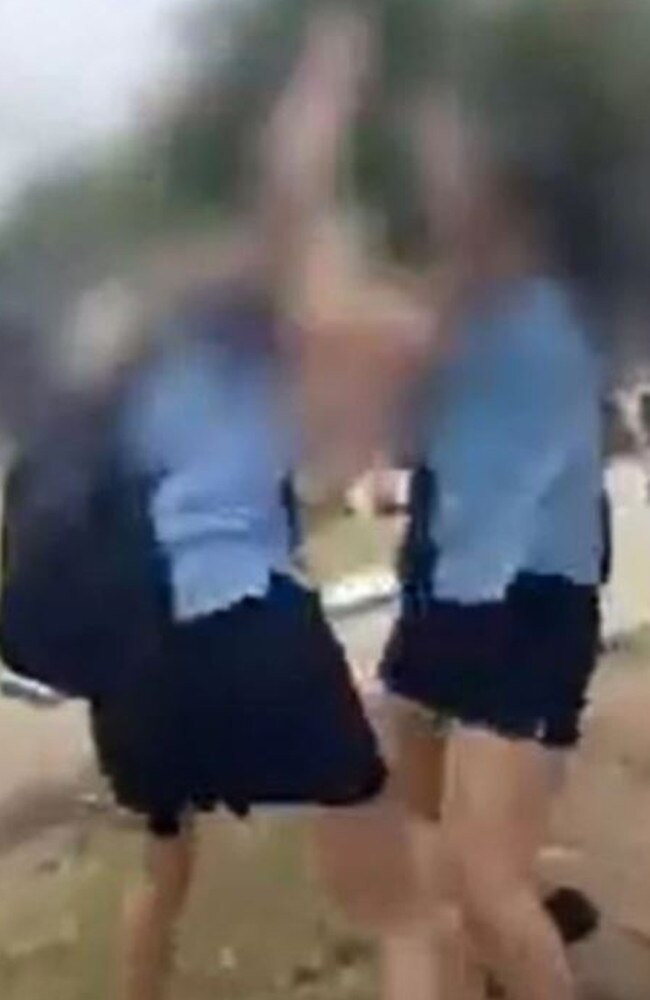 Screenshot from video of Flagstone State Community College students fighting in uniform. Picture: Supplied