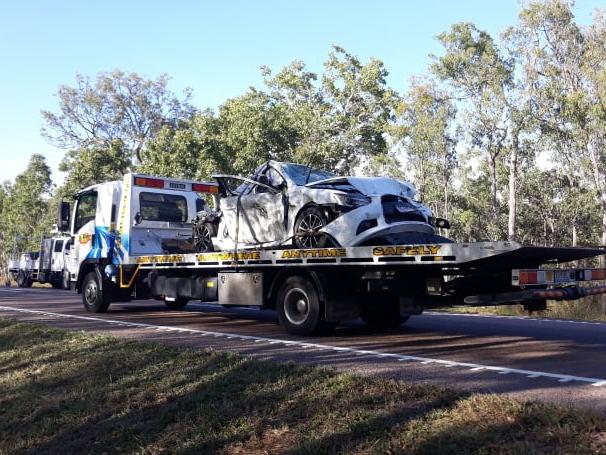 Vehicles being towed from the scene of last night's crashes at Mutarnee