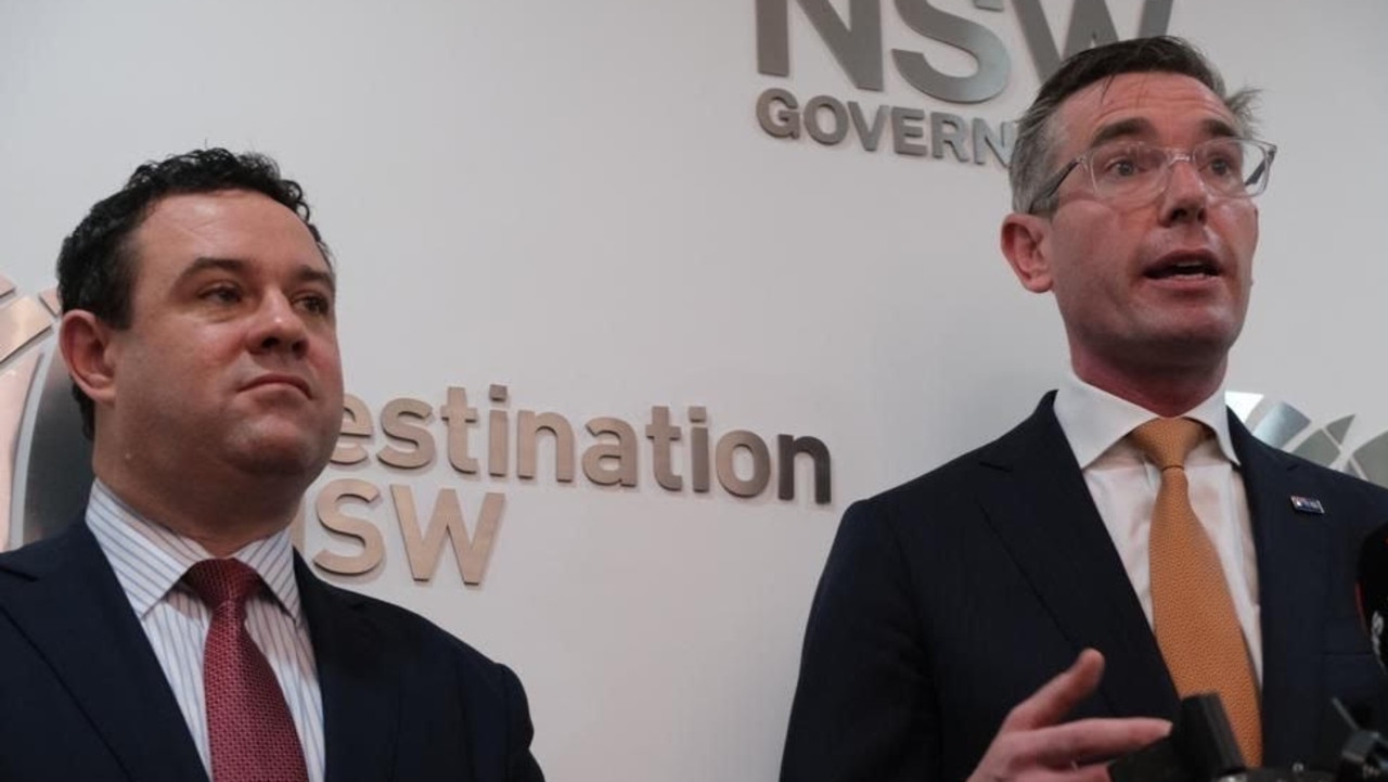 Premier Dominic Perrottet, right, and Trade minister Stuart Ayres open the NSW government's trade and investment office in Mumbai on Thursday. Picture: James O’Doherty / Daily Telegraph.