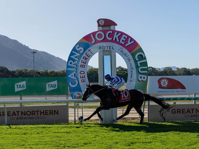 Horse Bombasay and Jockey Jason Taylor finished first in the Cairns Newmarket.