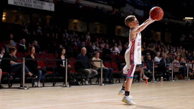 Cooper Spillane takes a shot during the Cooper’s All Stars v Adelaide 36ers match at the Adelaide Entertainment Centre. Picture: Kelly Barnes