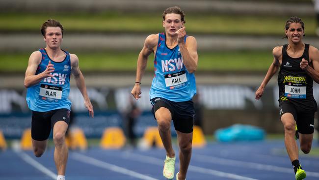 Billy Blair won the 100m hurdles on Sunday.