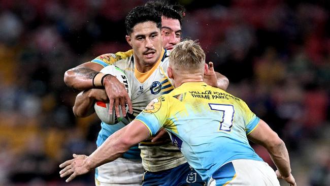 Sunday’s loss to the Titans leaves Parramatta outside the top eight despite Brown’s brilliant performance. Picture: Bradley Kanaris/Getty Images