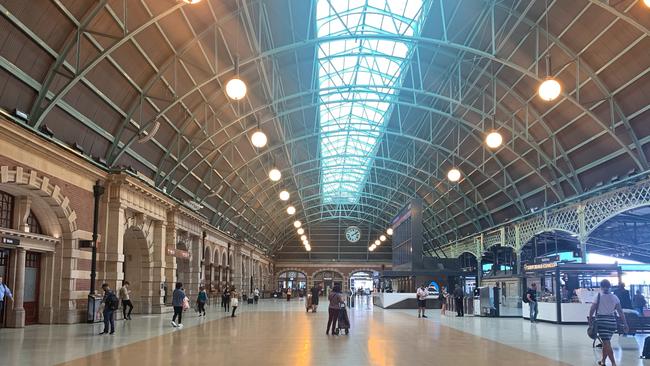 There was little travel to be had at Sydney’s usual bustling Central Station in the middle of the day on Friday. Picture: Jason Gagliardi