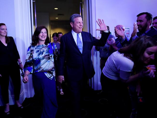 Queensland Opposition Leader Tim Nicholls arrives at the LNP election function. Picture: Tracey Nearmy/AAP