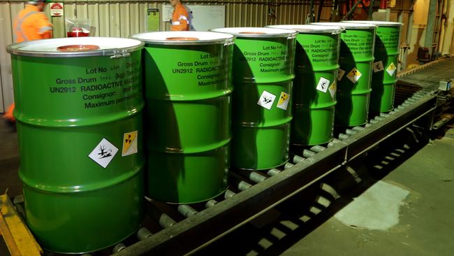 Packaged barrels of Uranium at BHP’s Olympic Dam Mine in SA’s Far North.