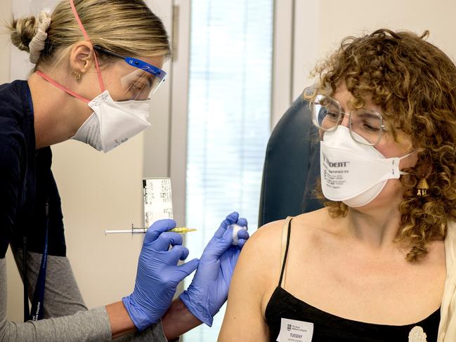 THE first doses of two Melbourne-made Covid vaccine candidates have been administered in a trial aiming to give the world improved protection against the illnessTrial nurse Hayley gives Jennifer a vaccinationPicture: Supplied