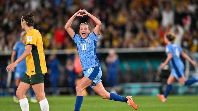 England's Ella Toone celebrates after scoring the opening goal in the semi-final. Picture: AFP