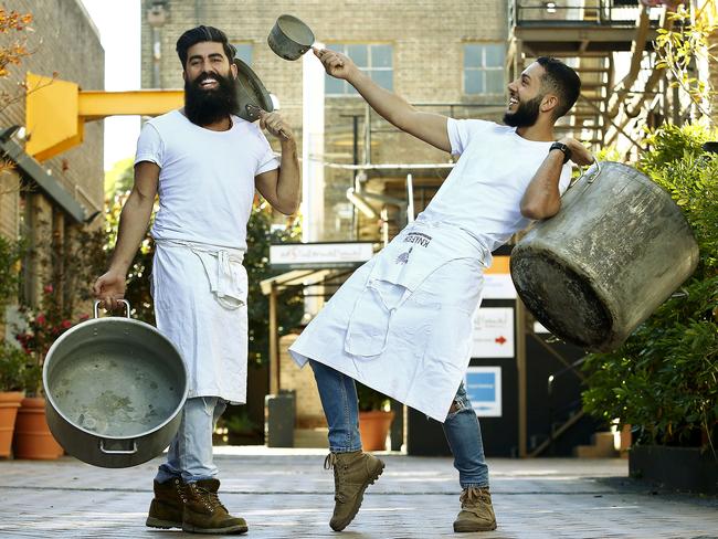 Ameer El-Issa and Philip Nader, the Bearded Bakers from the famous Knafeh Bakery, will be partnering with OpenTable to create an exclusive dining experience at the old Arnott’s Biscuit Factory in North Strathfield. Picture: John Appleyard